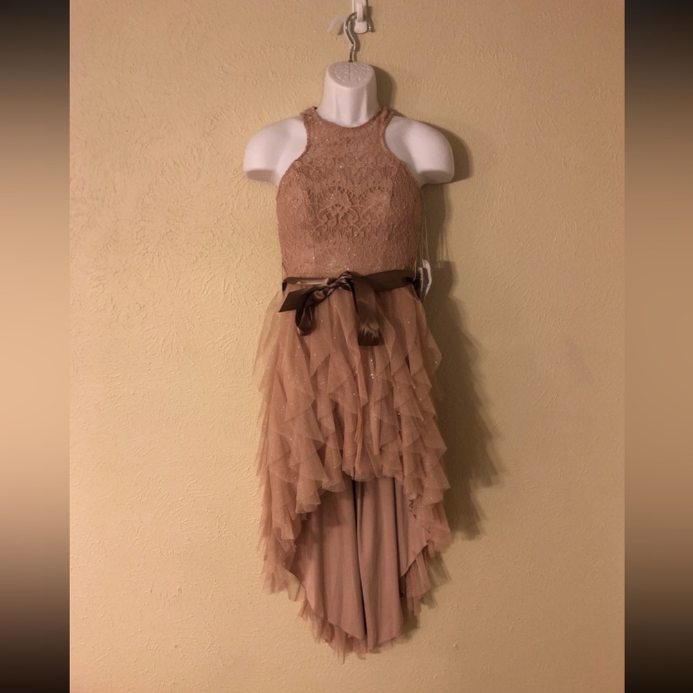 Tan formal high-low dress